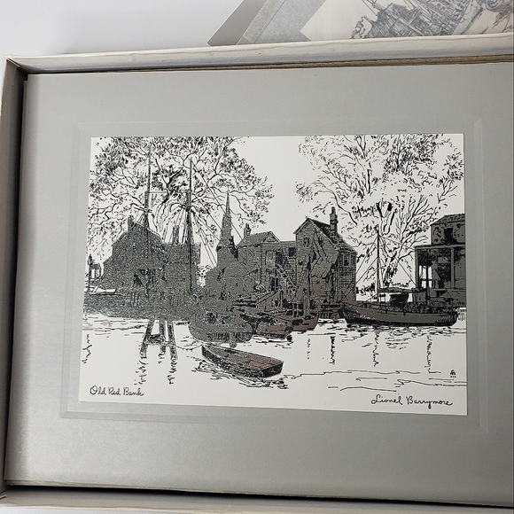 MCM 60's Four Silver Foil Etchings Signature Lionel Barrymore Maritime Metallic - Picture 1 of 16